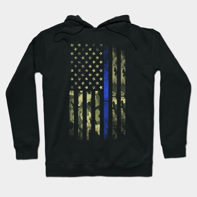 USA Camo Blue Line Flag Hoodie by Andreeastore  